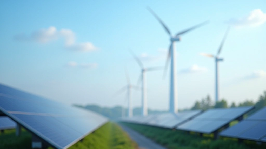 Nachhaltige Technologien und grüne Industrieanlage mit Windkraftanlagen im Hintergrund